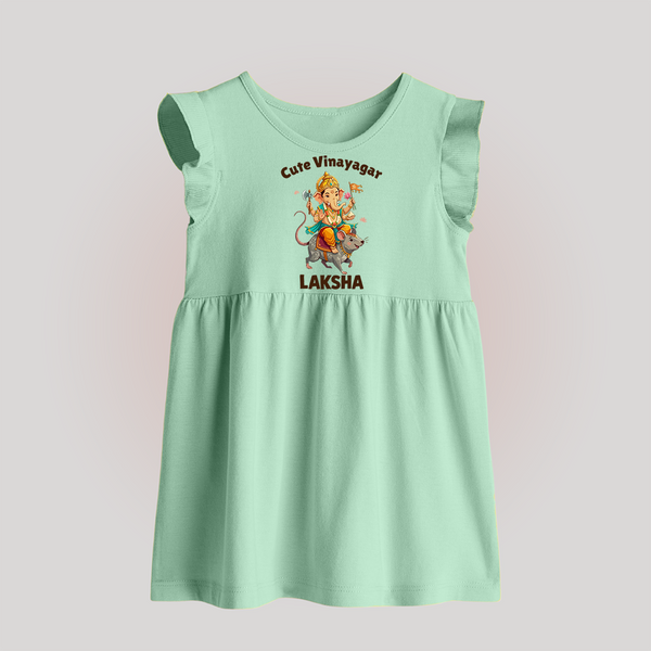 Cute Vinayagar Divine Ride Printed Baby Frock - MINT GREEN - 0 - 3 Months Old (Chest 17")