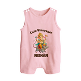 Cute Vinayagar Divine Ride Printed Button Romper - BABY PINK - New Born (Chest 18")