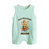 Cute Vinayagar Divine Ride Printed Button Romper - MINT GREEN - New Born (Chest 18")