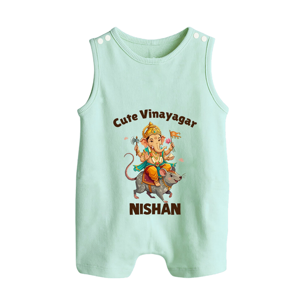 Cute Vinayagar Divine Ride Printed Button Romper - MINT GREEN - New Born (Chest 18")