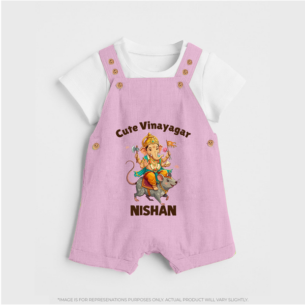 Cute Vinayagar Divine Ride Printed Dungaree - BABY PINK - 0 - 5 Months Old (Chest 18")