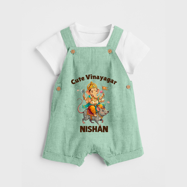 Cute Vinayagar Divine Ride Printed Dungaree - MINT GREEN - 0 - 5 Months Old (Chest 18")