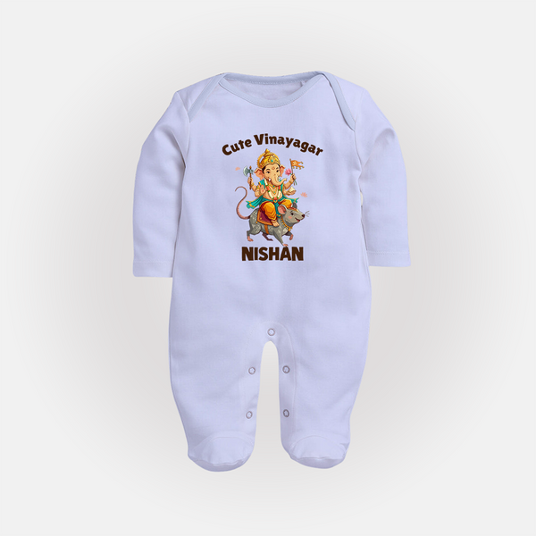 Cute Vinayagar Divine Ride Printed Fullbody Suit - BABY BLUE - New Born (Chest 7.5")