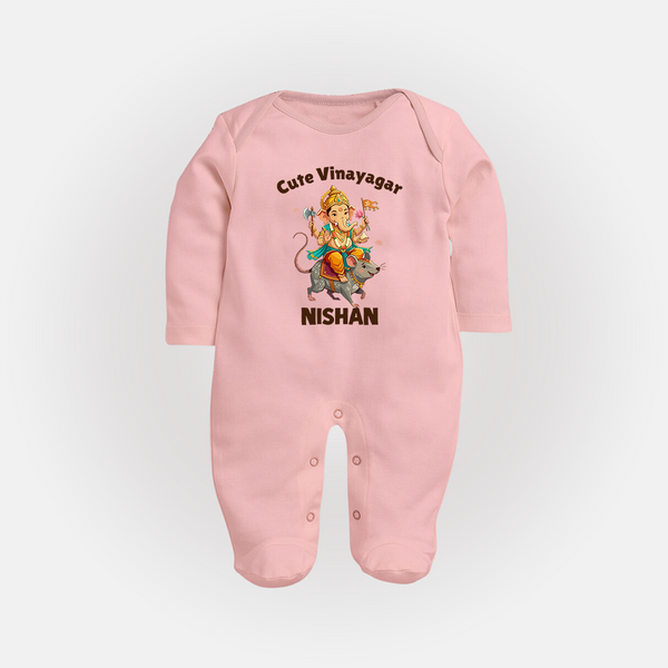 Cute Vinayagar Divine Ride Printed Fullbody Suit - BABY PINK - New Born (Chest 7.5")