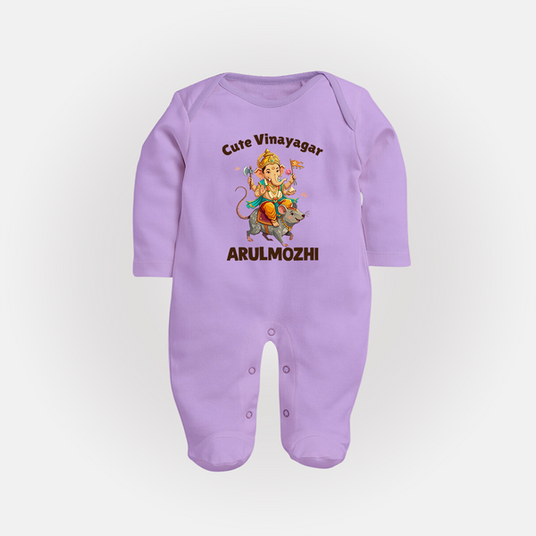 Cute Vinayagar Divine Ride Printed Fullbody Suit - LILAC - New Born (Chest 7.5")