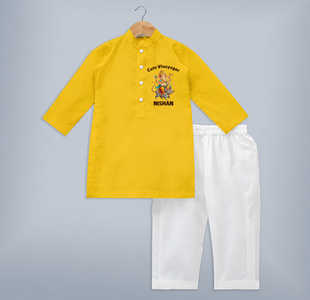 Cute Vinayagar Fun Ride Printed Kurta Set - CHROME YELLOW - 3 - 6 Months Old (Chest 24", Kurta Length 14'', Waist 19", Pant Length 14")