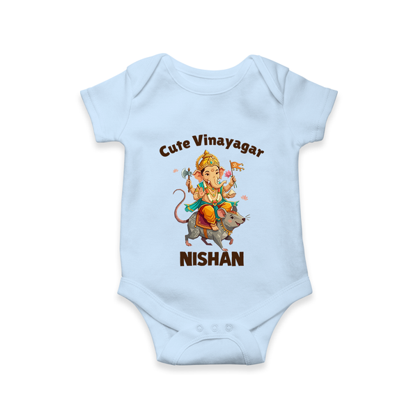 Cute Vinayagar Divine Ride Printed Romper - BABY BLUE - New Born (Chest 14")