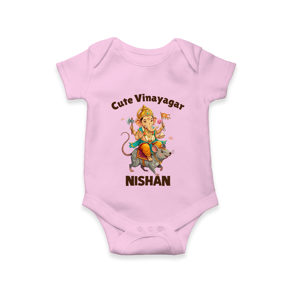 Cute Vinayagar Divine Ride Printed Romper - BABY PINK - New Born (Chest 14")