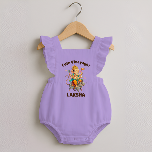 Cute Vinayagar Divine Ride Printed Romper Frock - LILAC - 0 - 3 Months Old (Chest 19")