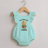 Cute Vinayagar Divine Ride Printed Romper Frock - MINT GREEN - 0 - 3 Months Old (Chest 19")