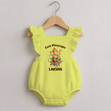 Cute Vinayagar Divine Ride Printed Romper Frock - PASTEL YELLOW - 0 - 3 Months Old (Chest 19")