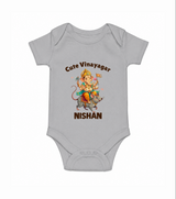 Cute Vinayagar Divine Ride Printed Romper - GREY - New Born (Chest 14")