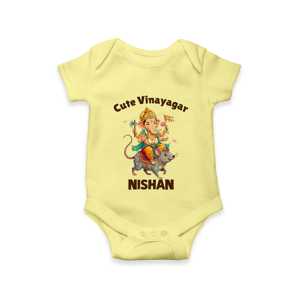 Cute Vinayagar Divine Ride Printed Romper - PASTEL YELLOW - New Born (Chest 14")