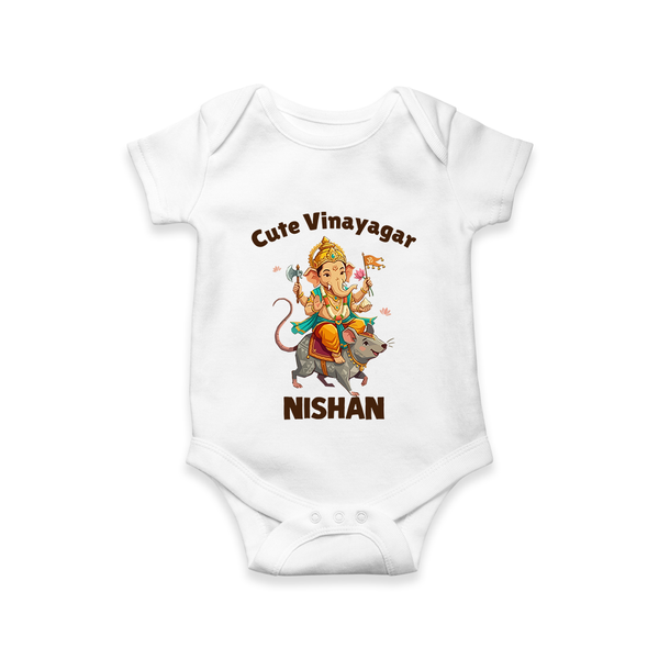Cute Vinayagar Divine Ride Printed Romper - WHITE - New Born (Chest 14")