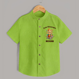 Cute Vinayagar Divine Ride Printed Shirt - LIME GREEN - 0 - 6 Months Old (Chest 23")