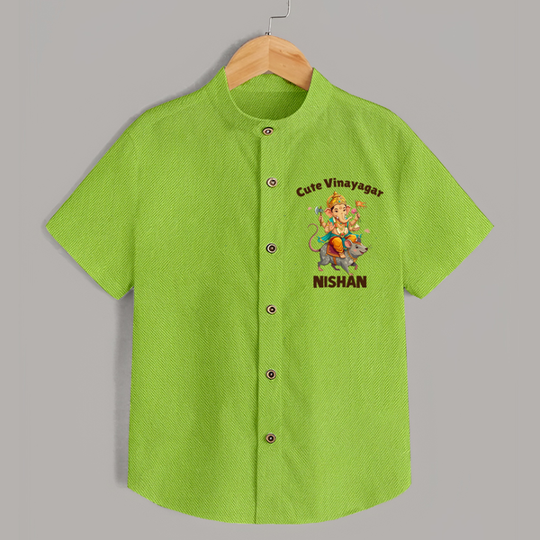 Cute Vinayagar Divine Ride Printed Shirt - LIME GREEN - 0 - 6 Months Old (Chest 23")