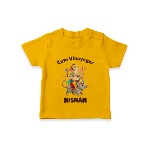Cute Vinayagar Divine Ride Printed T Shirt - CHROME YELLOW - 0-5 Months Old (Chest 17")