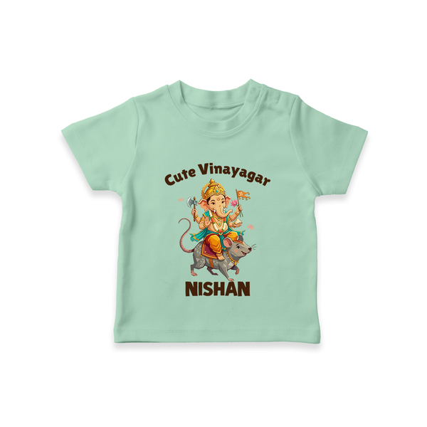 Cute Vinayagar Divine Ride Printed T Shirt - MINT GREEN - 0-5 Months Old (Chest 17")
