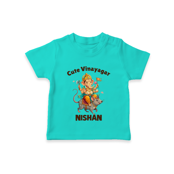 Cute Vinayagar Divine Ride Printed T Shirt - TEAL - 0-5 Months Old (Chest 17")
