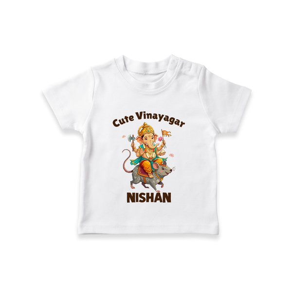 Cute Vinayagar Divine Ride Printed T Shirt - WHITE - 0-5 Months Old (Chest 17")