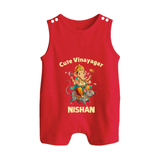 Cute Vinayagar Divine Ride Printed Button Romper - RED - New Born (Chest 18")
