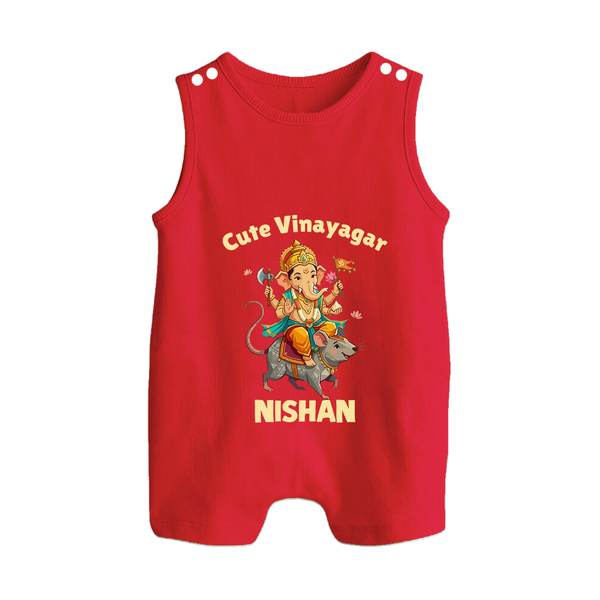 Cute Vinayagar Divine Ride Printed Button Romper - RED - New Born (Chest 18")