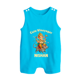 Cute Vinayagar Divine Ride Printed Button Romper - SKY BLUE - New Born (Chest 18")