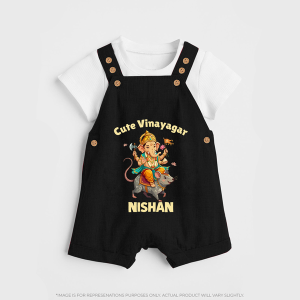 Cute Vinayagar Divine Ride Printed Dungaree - BLACK - 0 - 5 Months Old (Chest 18")