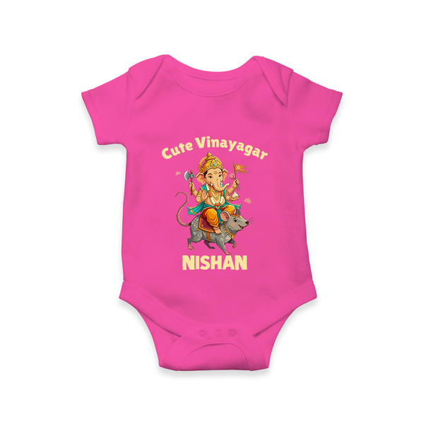 Cute Vinayagar Divine Ride Printed Romper - HOT PINK - New Born (Chest 14")