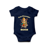 Cute Vinayagar Divine Ride Printed Romper - NAVY BLUE - New Born (Chest 14")
