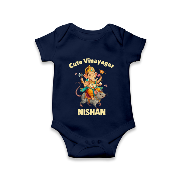 Cute Vinayagar Divine Ride Printed Romper - NAVY BLUE - New Born (Chest 14")