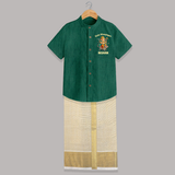 Cute Vinayagar Fun Ride Printed Shirt and Dhoti - DARK GREEN - 0 - 6 Months Old (Chest-23") (Dhoti length-14")