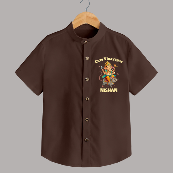 Cute Vinayagar Divine Ride Printed Shirt - CHOCOLATE BROWN - 0 - 6 Months Old (Chest 23")