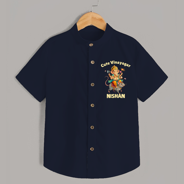 Cute Vinayagar Divine Ride Printed Shirt - NAVY BLUE - 0 - 6 Months Old (Chest 23")