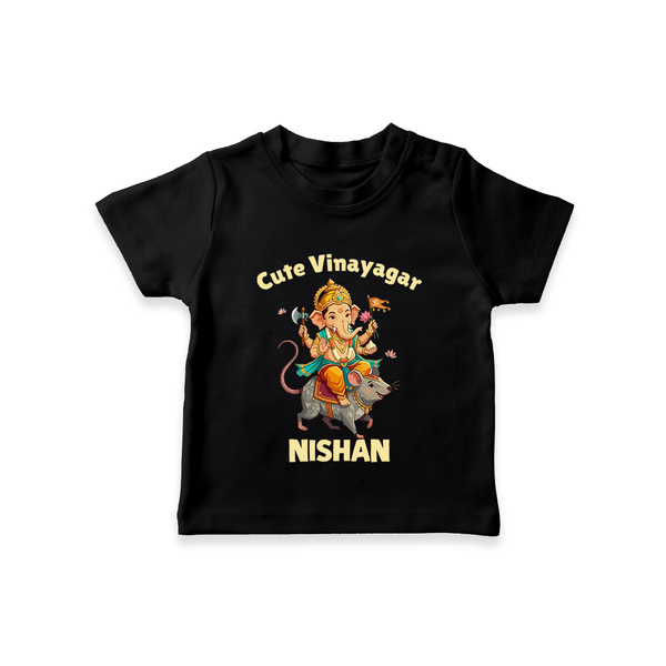 Cute Vinayagar Divine Ride Printed T Shirt - BLACK - 0-5 Months Old (Chest 17")
