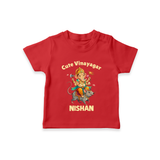 Cute Vinayagar Divine Ride Printed T Shirt - RED - 0-5 Months Old (Chest 17")