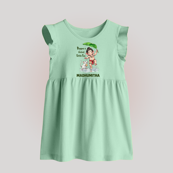 Bappa's Little Fan Ganesha Celebration Printed Baby Frock - MINT GREEN - 0 - 3 Months Old (Chest 17")