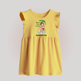Bappa's Little Fan Ganesha Celebration Printed Baby Frock - PASTEL YELLOW - 0 - 3 Months Old (Chest 17")