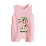 Bappa's Little Fan Ganesha Celebration Printed Button Romper - BABY PINK - New Born (Chest 18")