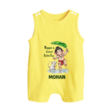 Bappa's Little Fan Ganesha Celebration Printed Button Romper - PASTEL YELLOW - New Born (Chest 18")