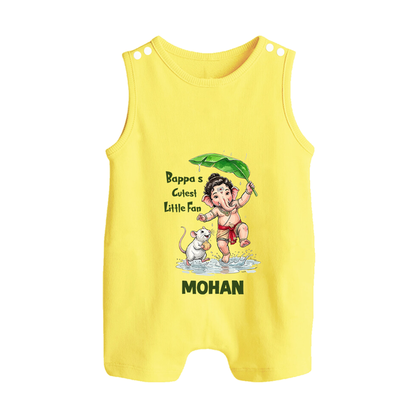 Bappa's Little Fan Ganesha Celebration Printed Button Romper - PASTEL YELLOW - New Born (Chest 18")