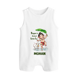 Bappa's Little Fan Ganesha Celebration Printed Button Romper - WHITE - New Born (Chest 18")