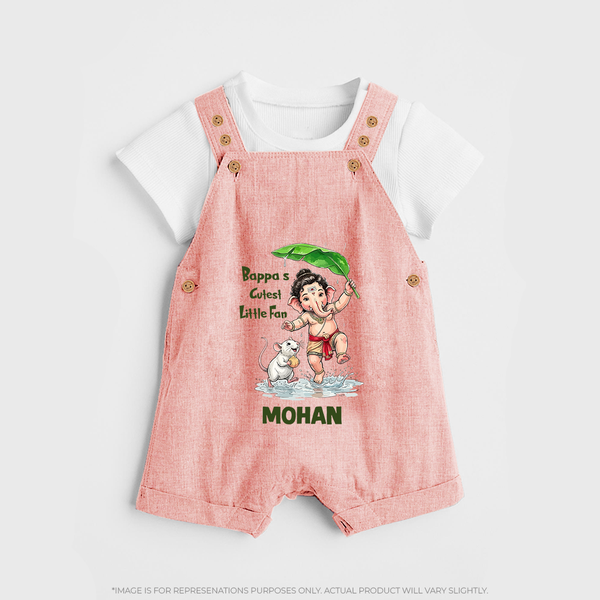 Bappa's Little Fan Ganesha Celebration Printed Dungaree - PEACH - 0 - 5 Months Old (Chest 18")