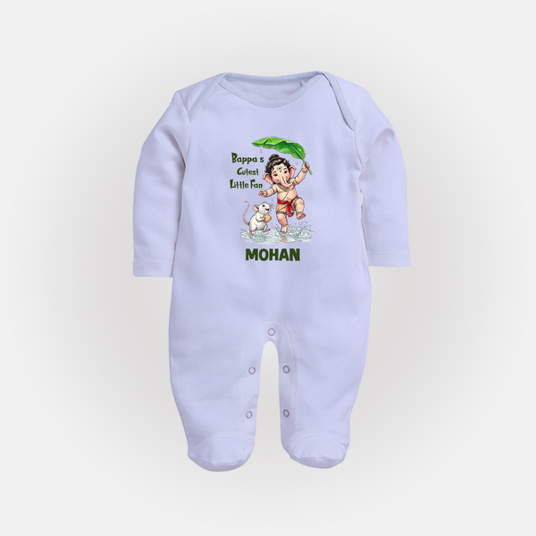 Bappa's Little Fan Ganesha Celebration Printed Fullbody Suit - BABY BLUE - New Born (Chest 7.5")
