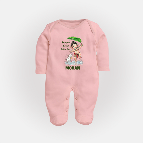 Bappa's Little Fan Ganesha Celebration Printed Fullbody Suit - BABY PINK - New Born (Chest 7.5")