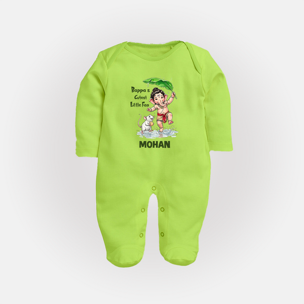 Bappa's Little Fan Ganesha Celebration Printed Fullbody Suit - LIME GREEN - New Born (Chest 7.5")