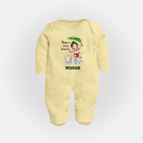 Bappa's Little Fan Ganesha Celebration Printed Fullbody Suit - PASTEL YELLOW - New Born (Chest 7.5")