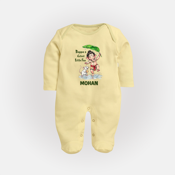 Bappa's Little Fan Ganesha Celebration Printed Fullbody Suit - PASTEL YELLOW - New Born (Chest 7.5")