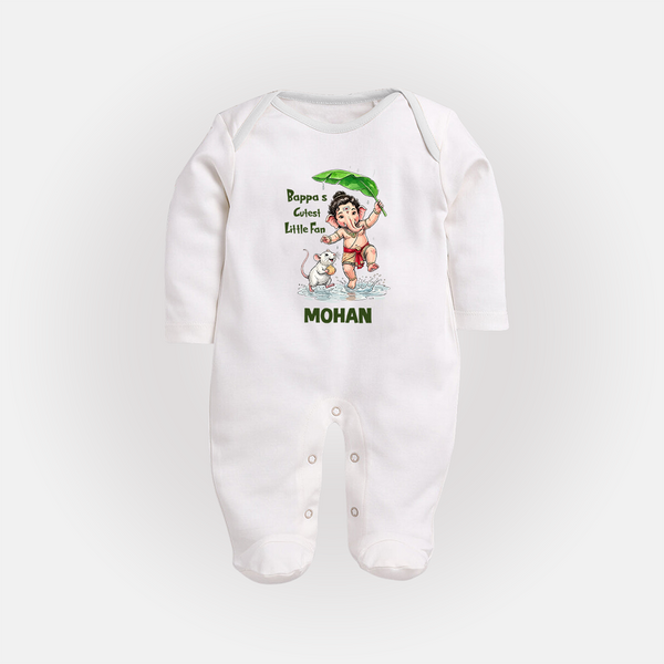 Bappa's Little Fan Ganesha Celebration Printed Fullbody Suit - WHITE - New Born (Chest 7.5")