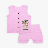 Bappa's Little Fan Ganesha Celebration Printed Jabla Set - BABY PINK - 0 - 3 Months Old (Chest 9.8")
